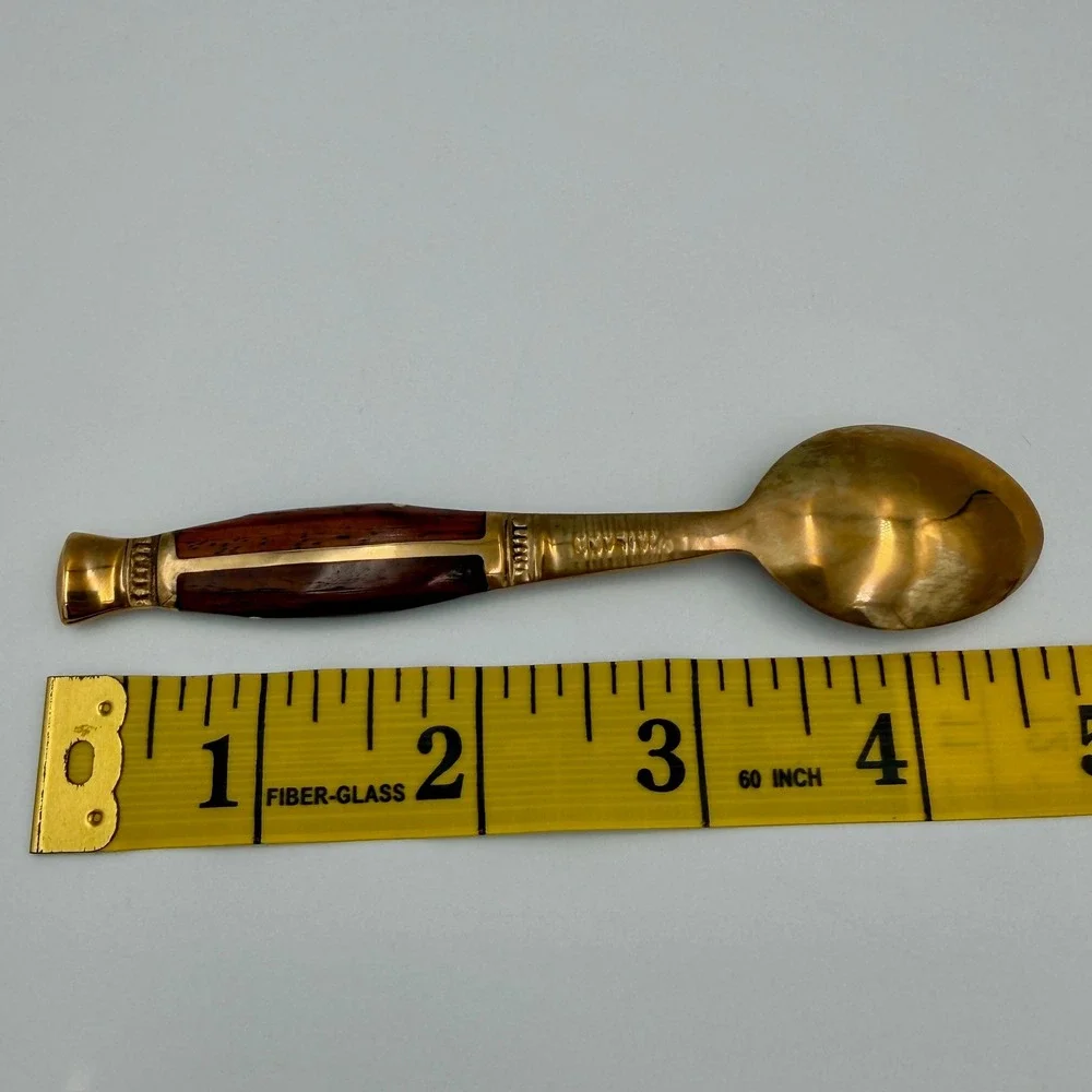 Vintage Thailand Bronze Spoon Wood Inlay Handle Mid Century Modern Flatware